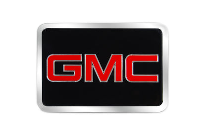 a black and red gmc emblem on a white background