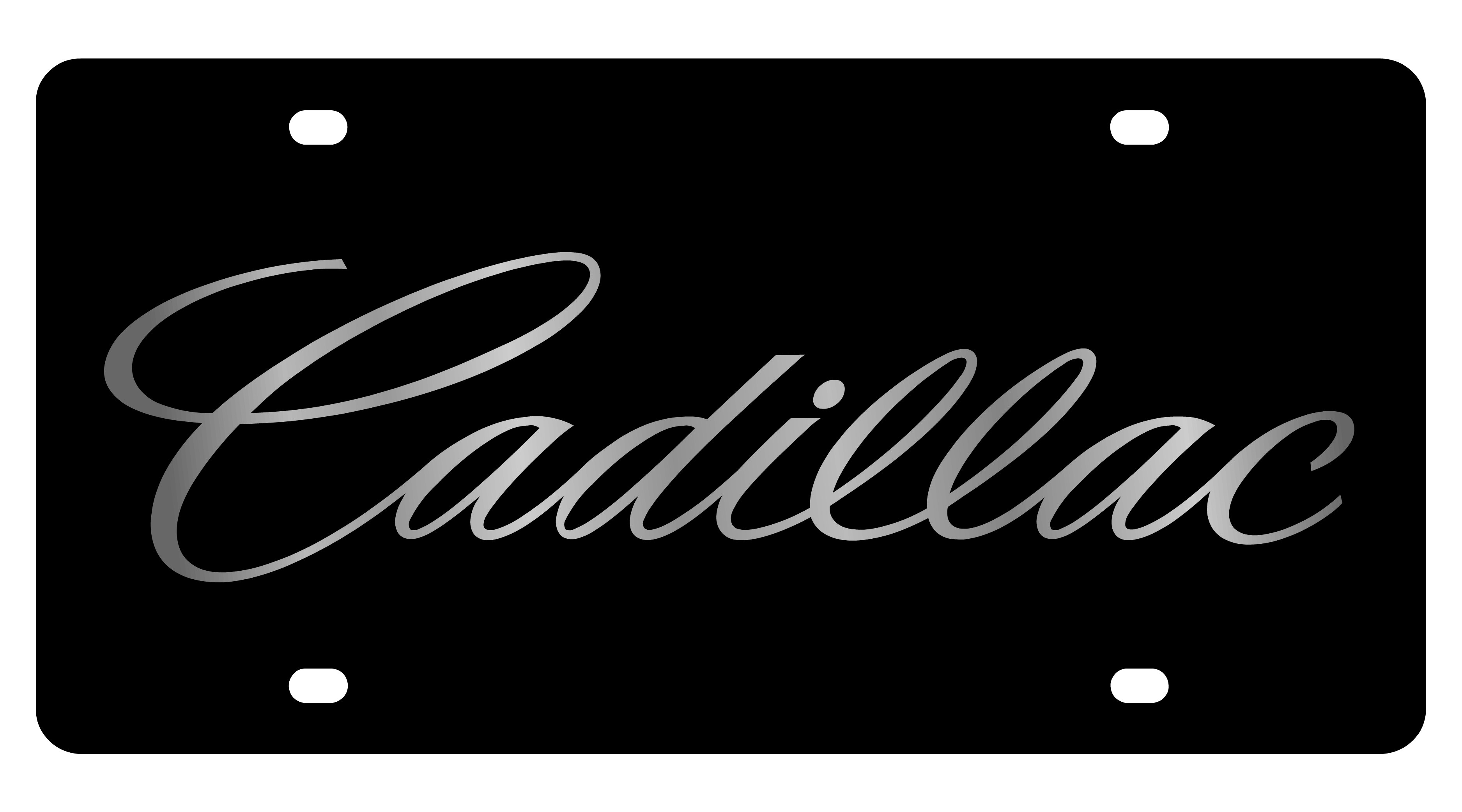 the word cadillac written in cursive writing on a black background