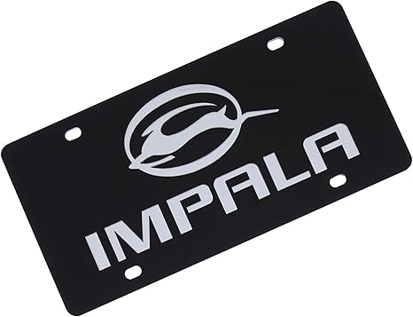 a black license plate with the word impala on it