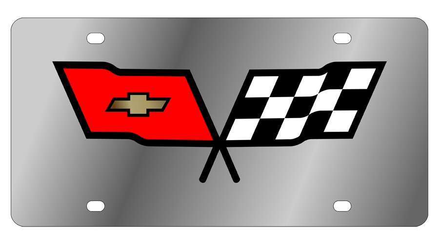 a metal plate with a checkered flag on it