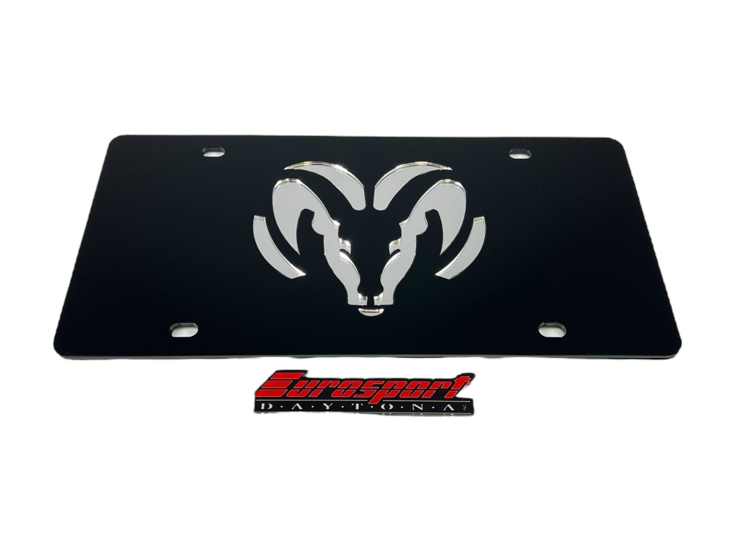 a metal license plate with a ram on it