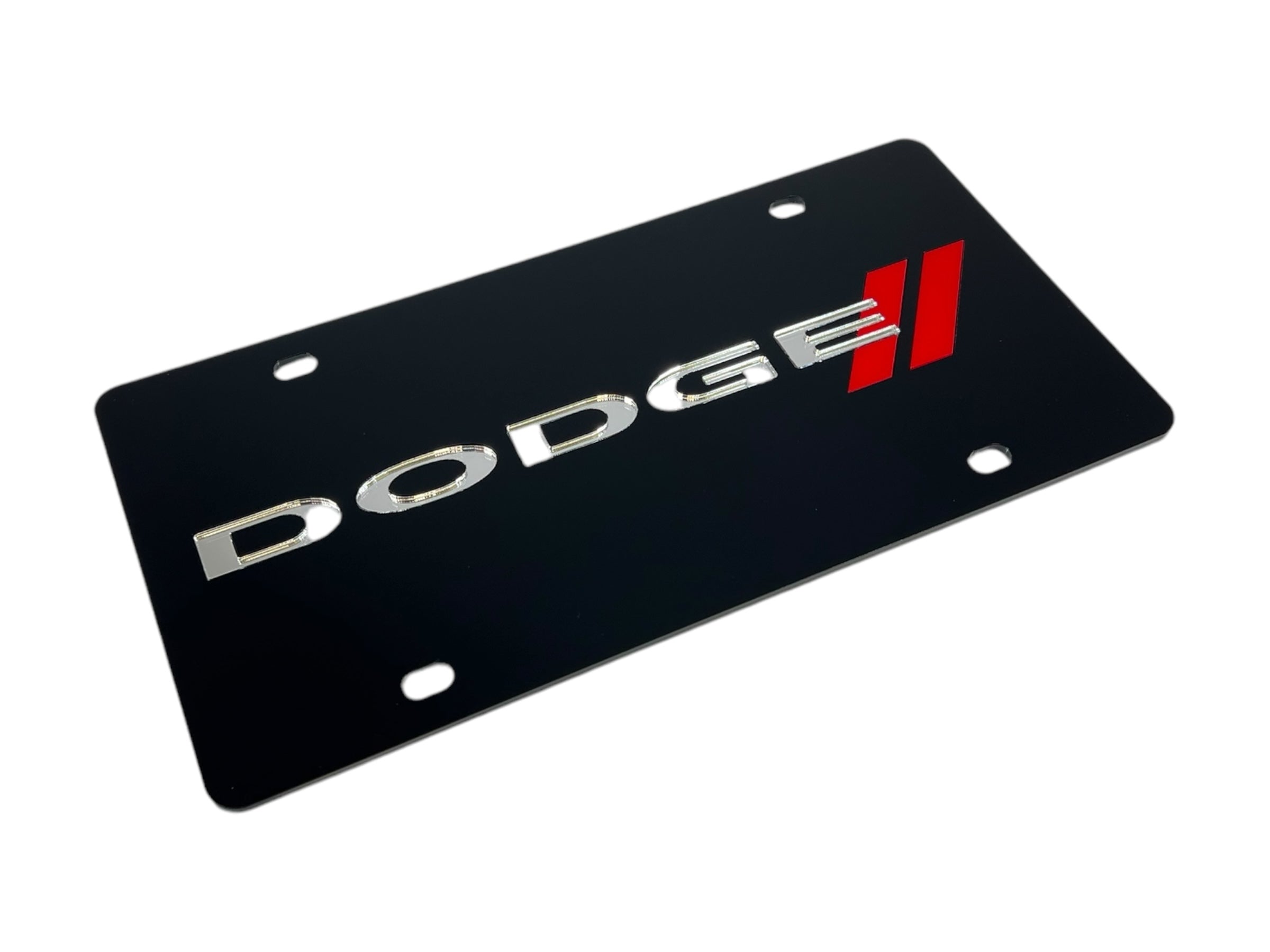 a black license plate with the dodge logo