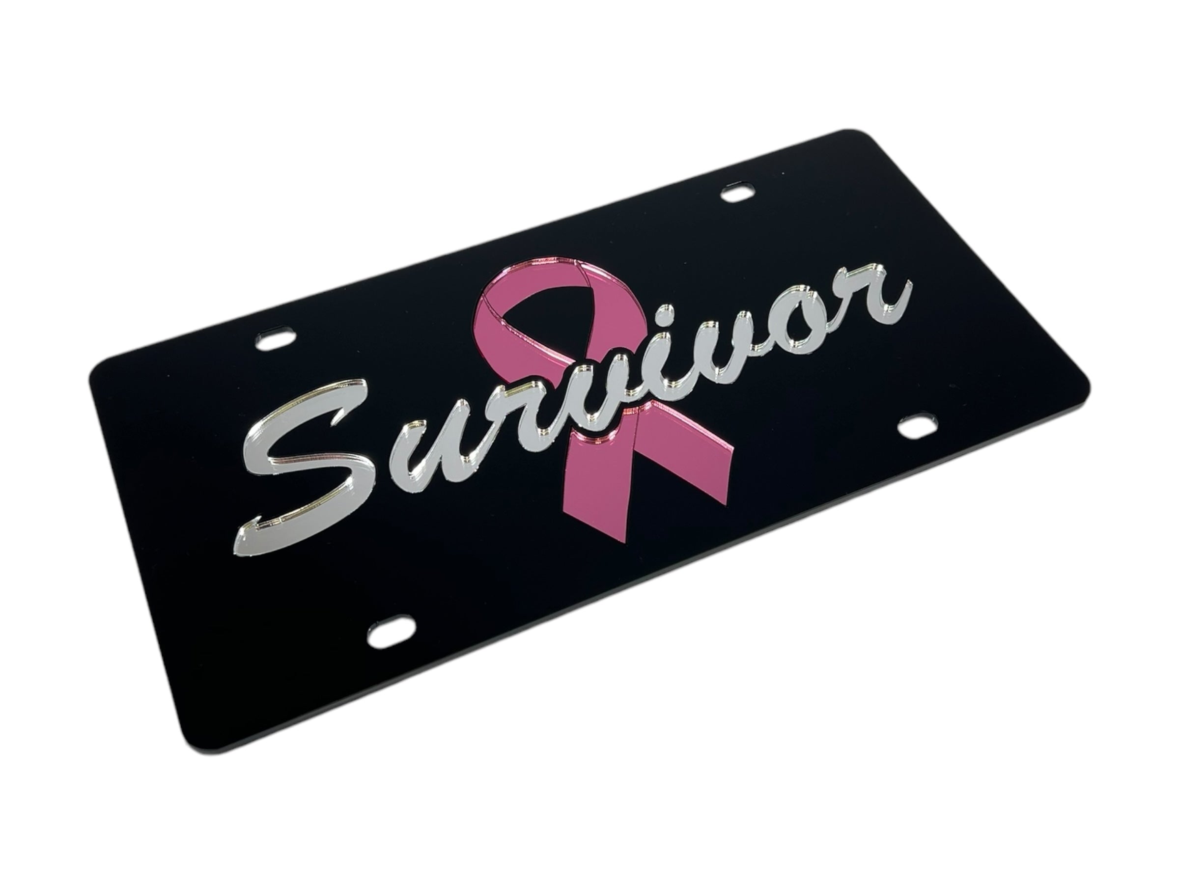 Breast Cancer Survivor Pink Ribbon Acrylic License Plate