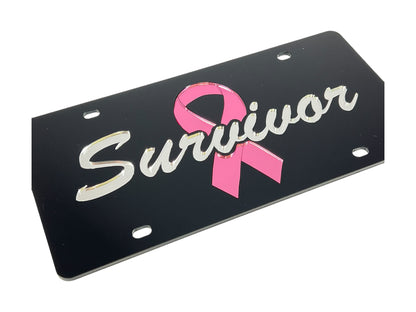 Breast Cancer Survivor Pink Ribbon Acrylic License Plate