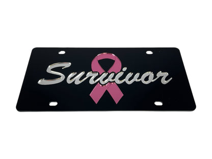 Breast Cancer Survivor Pink Ribbon Acrylic License Plate