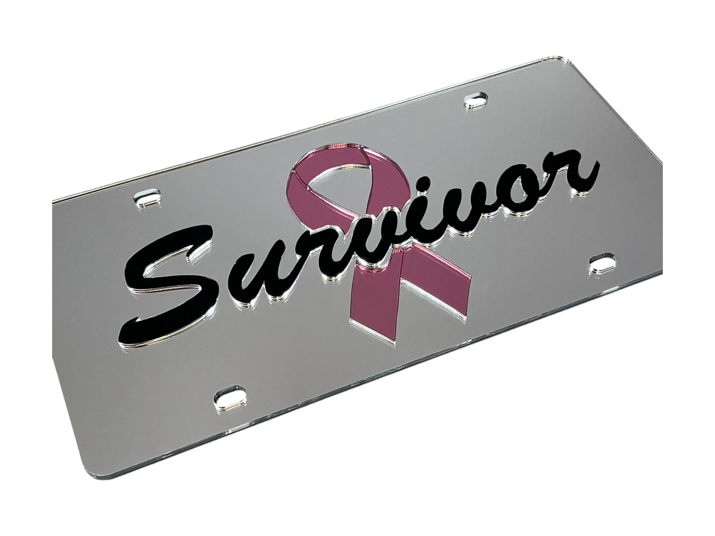 Breast Cancer Survivor Pink Ribbon Acrylic License Plate