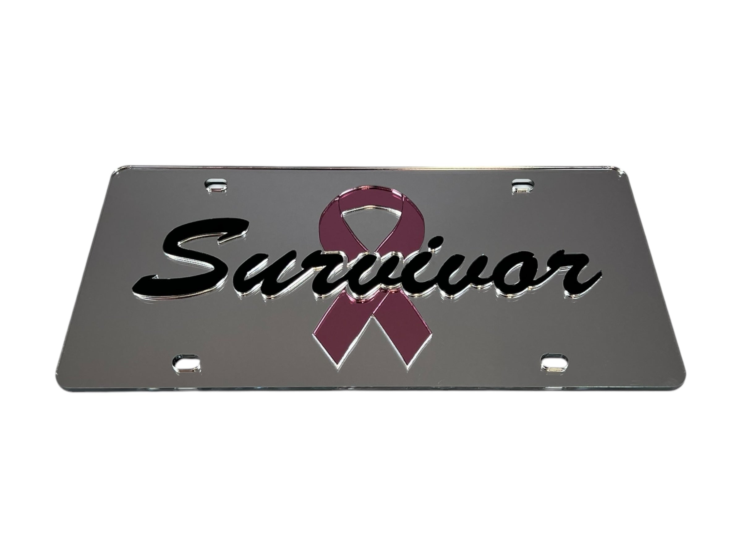 Breast Cancer Survivor Pink Ribbon Acrylic License Plate