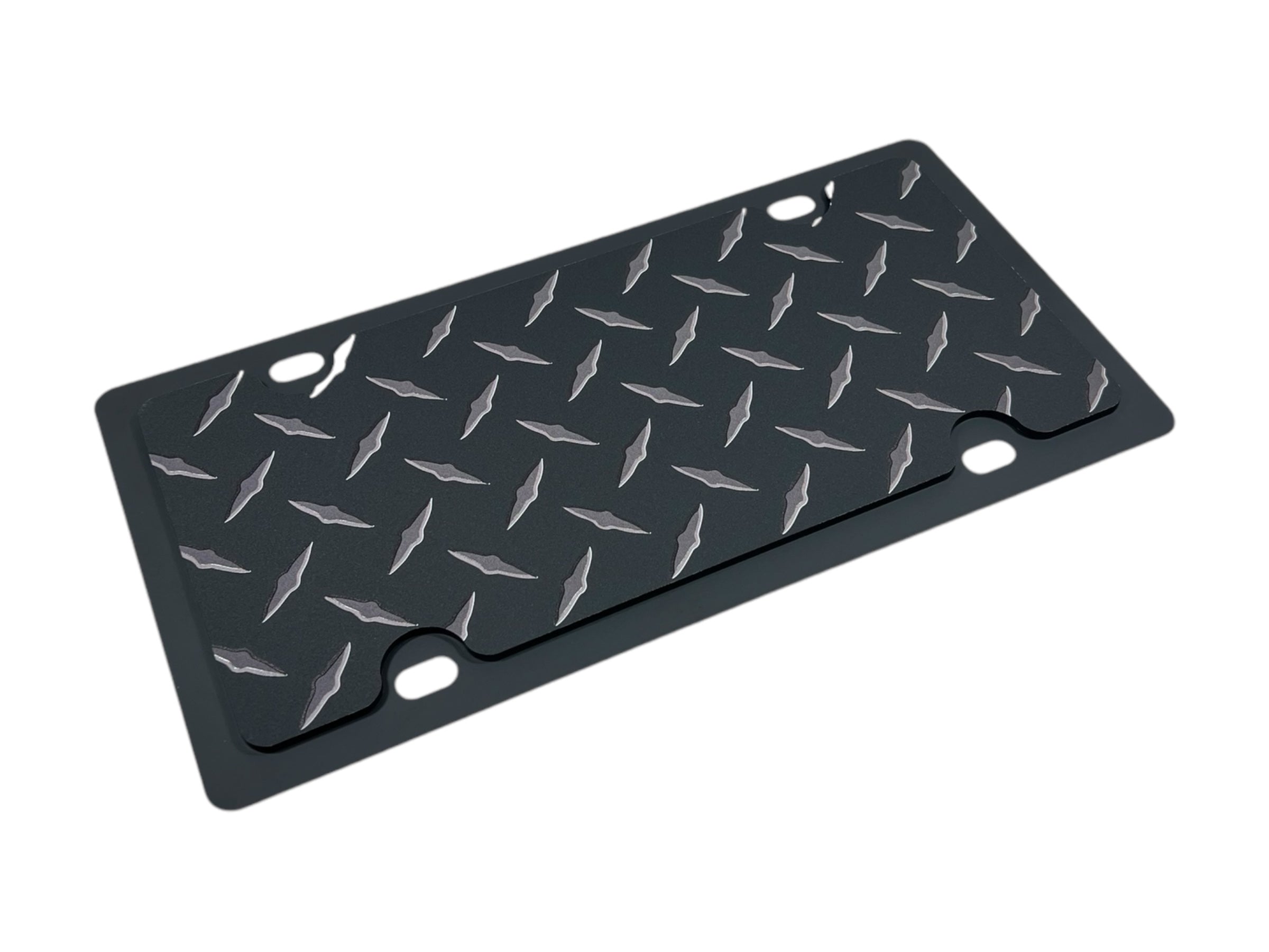 Blacked Out Diamond Plate Carbon Steel License Plate