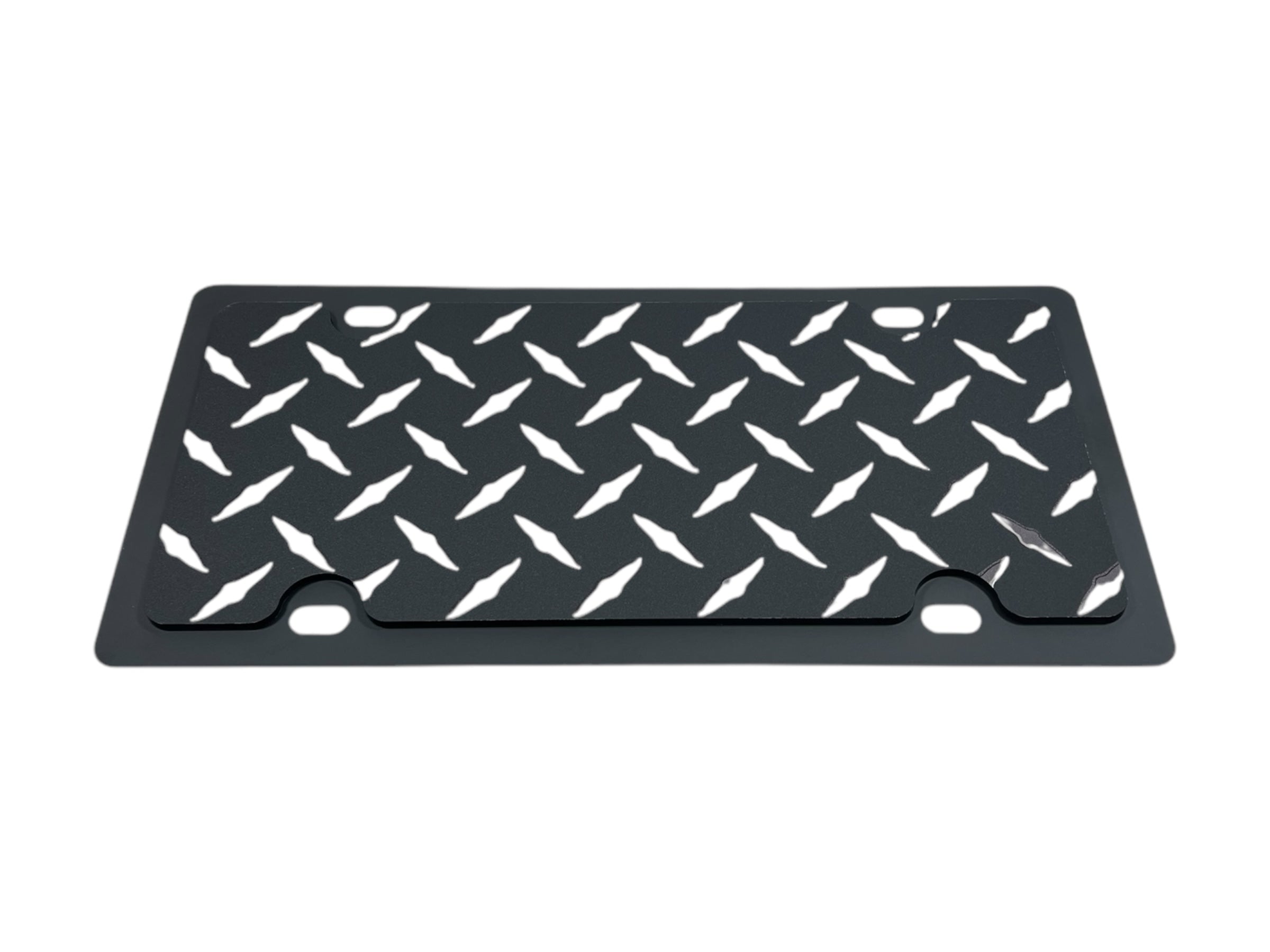 Blacked Out Diamond Plate Carbon Steel License Plate