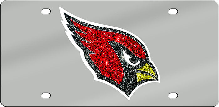 a arizona cardinals license plate with glitter on it