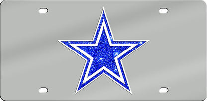 a metal license plate with a blue star on it