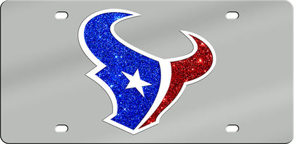 a metal license plate with a houston texans logo on it