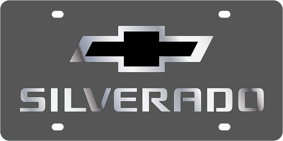 a silver and black chevrolet logo on a gray background