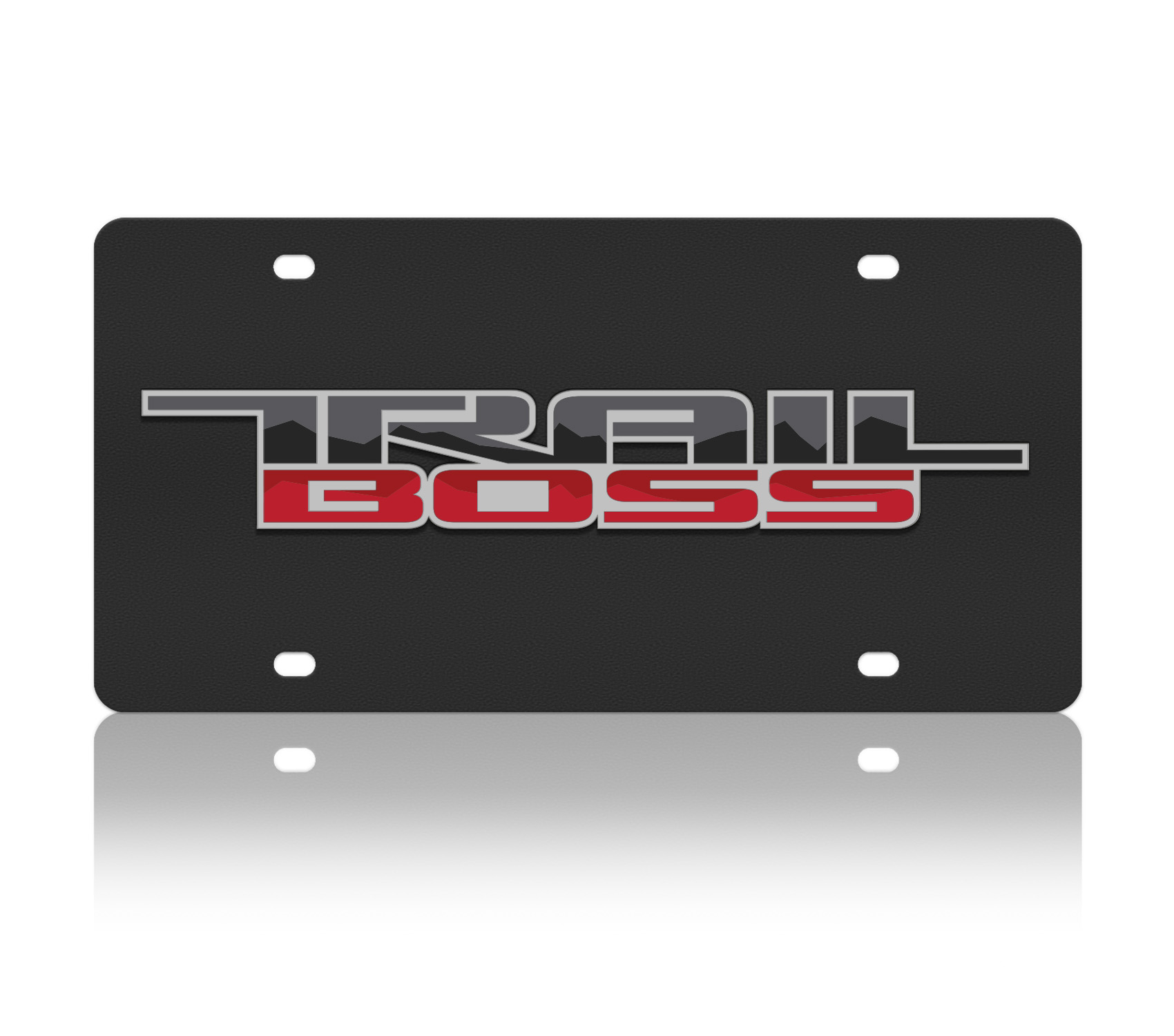 a black license plate with the word train boss on it