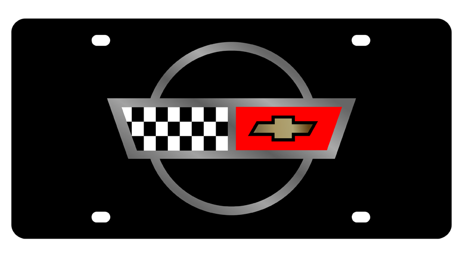 a black and white checkered logo with a red arrow