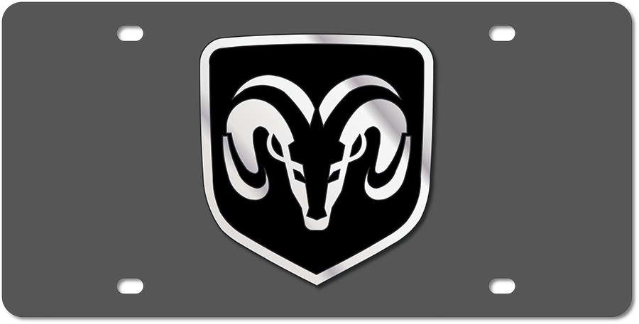 a ram emblem on a black and white license plate