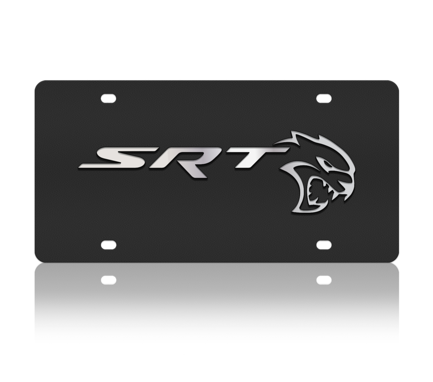 a black license plate with the word srt on it