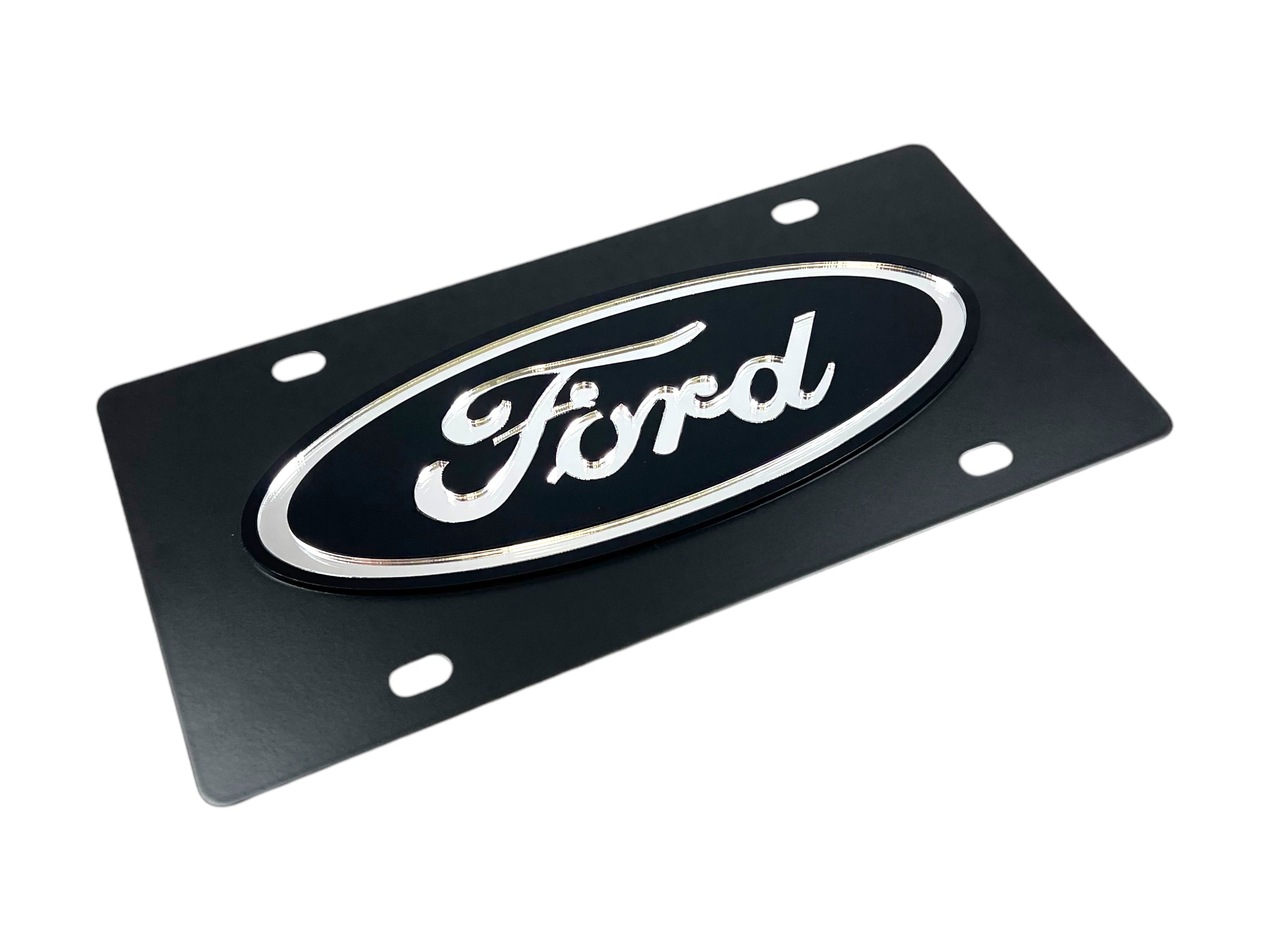 a ford emblem on a black license plate