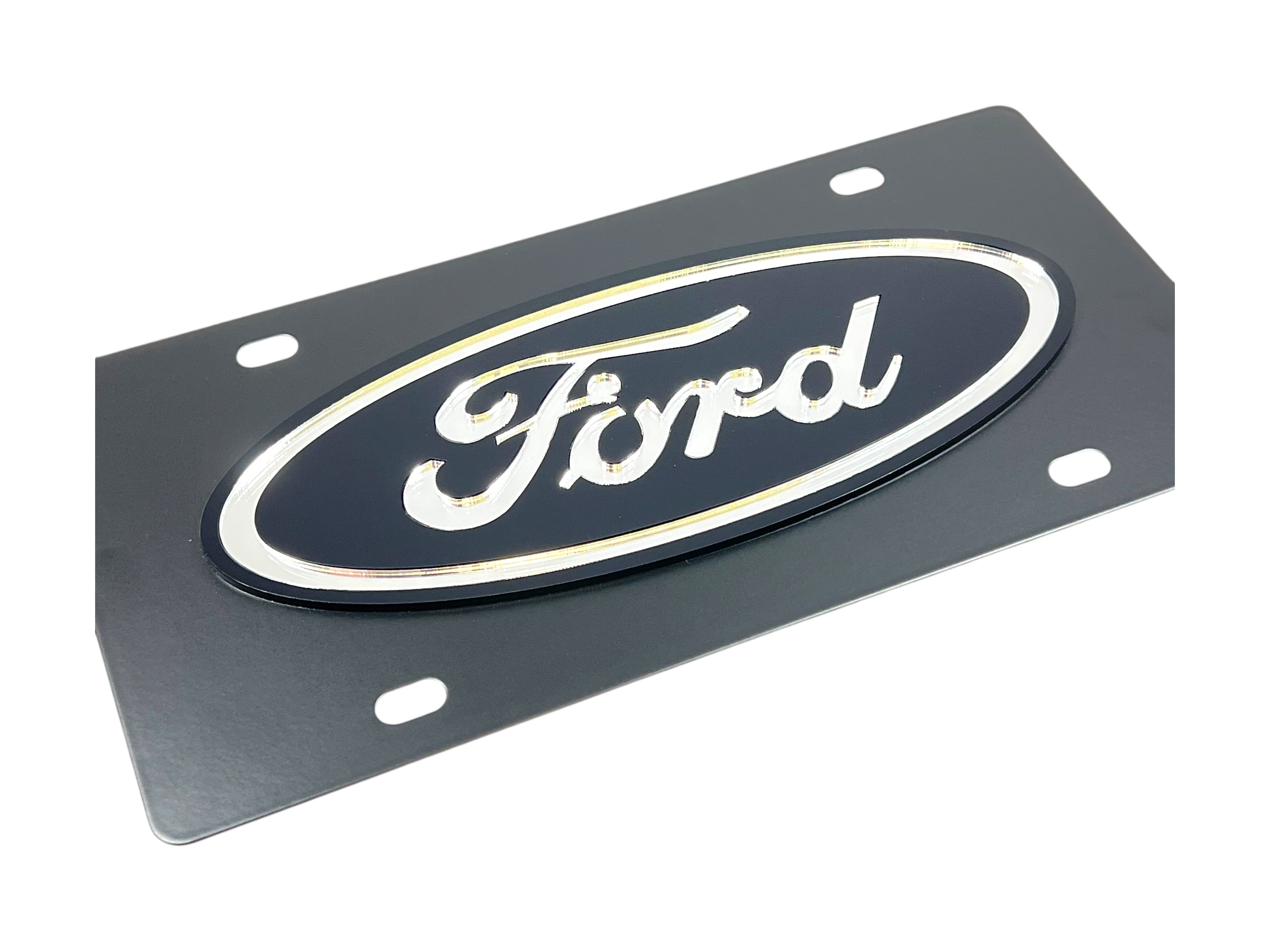 a ford emblem on a black license plate