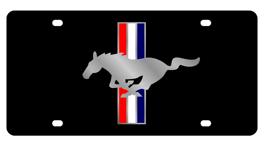 a horse jumping over a red white and blue stripe