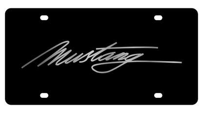 a black and white photo with the word mustang on it