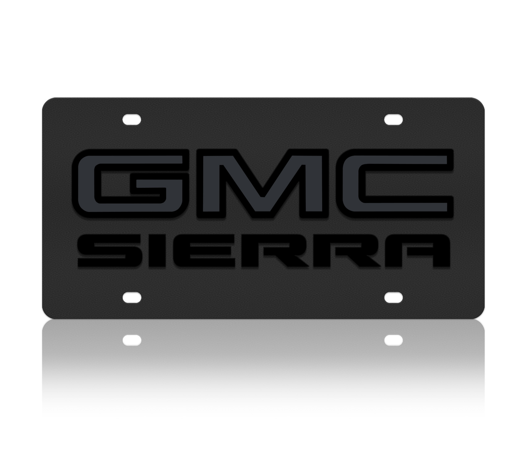 a black license plate with the word gmc sierra on it