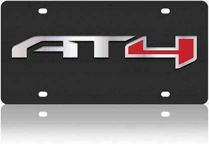 a black license plate with a red and white logo