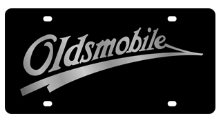 Oldsmobile Retro Script Carbon Steel License Plate