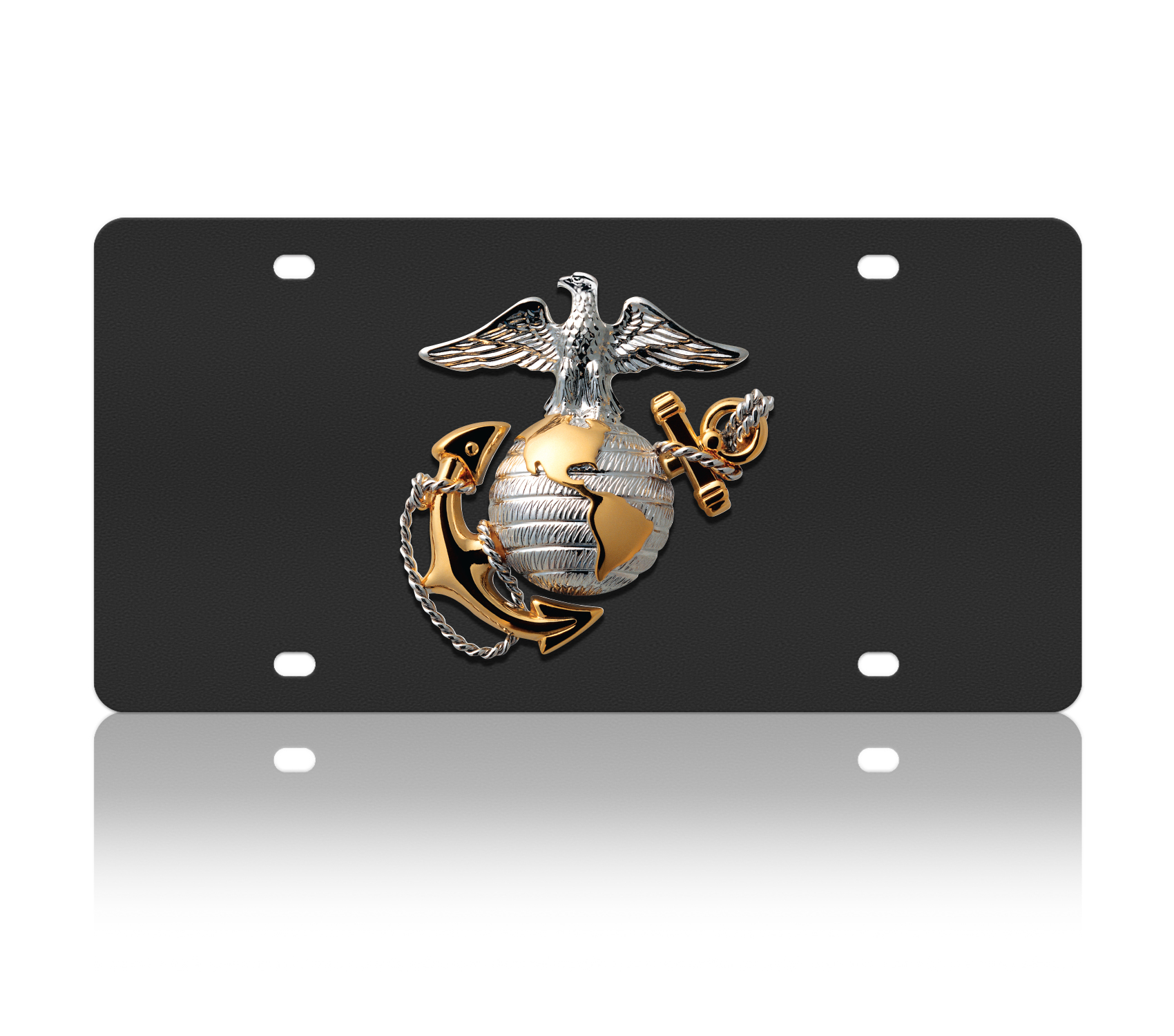 a us marine emblem on a black license plate