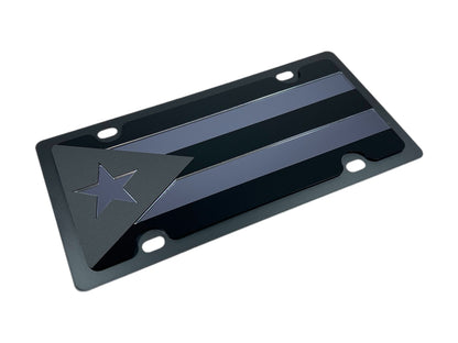 Puerto Rico Flag Blacked Out Carbon Steel License Plate