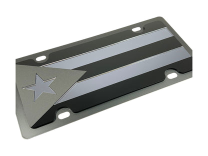 Puerto Rico Flag Blacked Out Carbon Steel License Plate