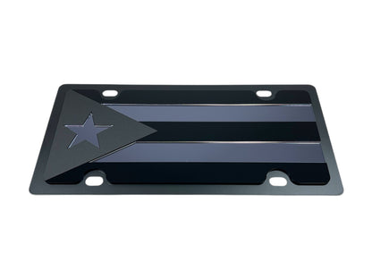 Puerto Rico Flag Blacked Out Carbon Steel License Plate