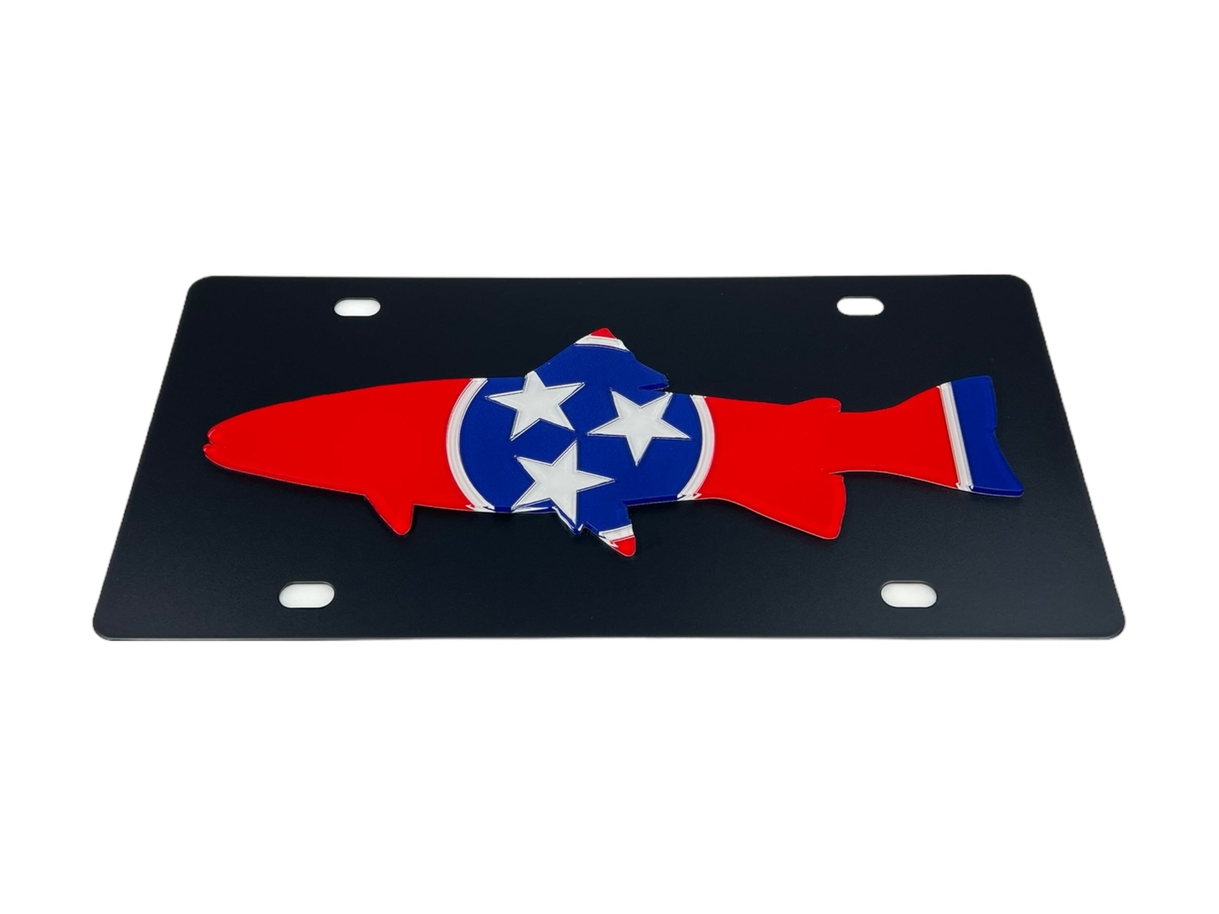 Tennessee State Flag Blacked Out Trout Carbon Steel License Plate