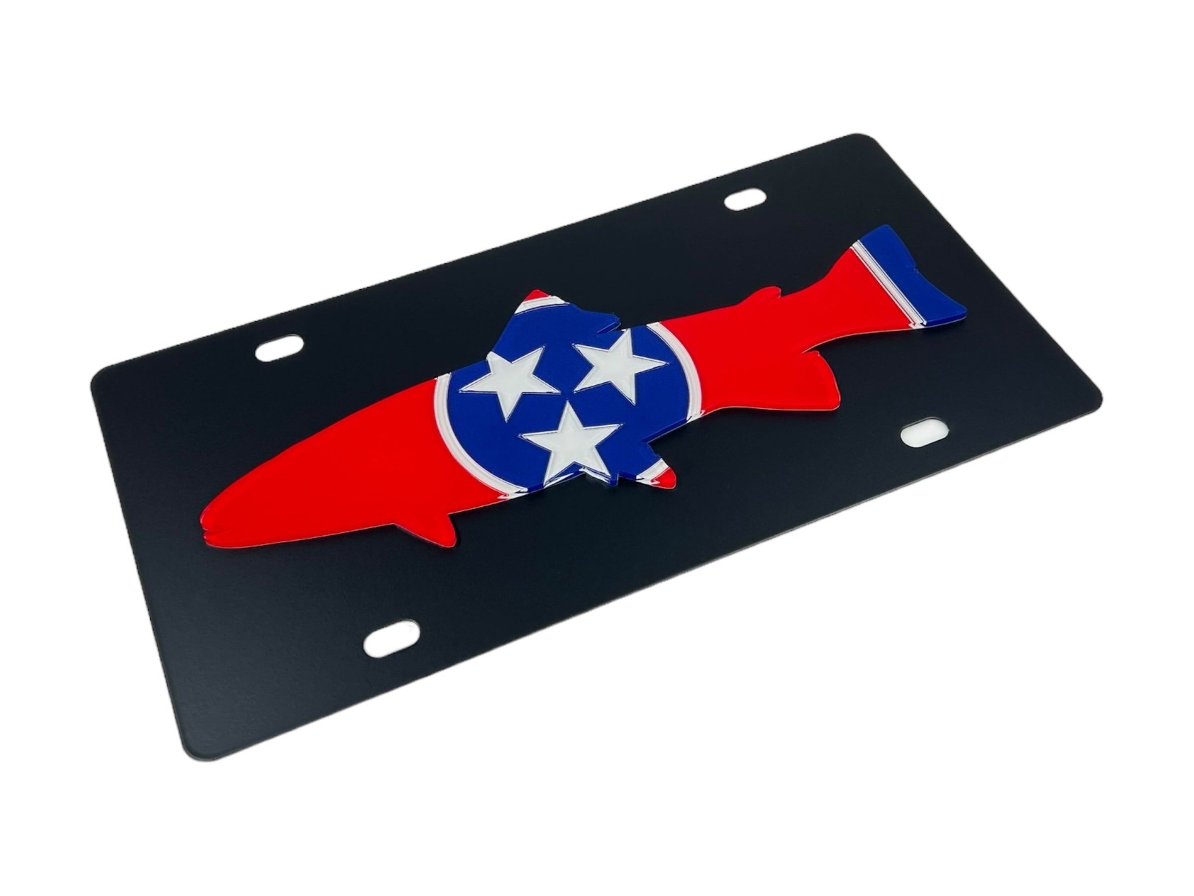 Tennessee State Flag Blacked Out Trout Carbon Steel License Plate