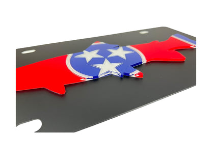 Tennessee State Flag Blacked Out Trout Carbon Steel License Plate