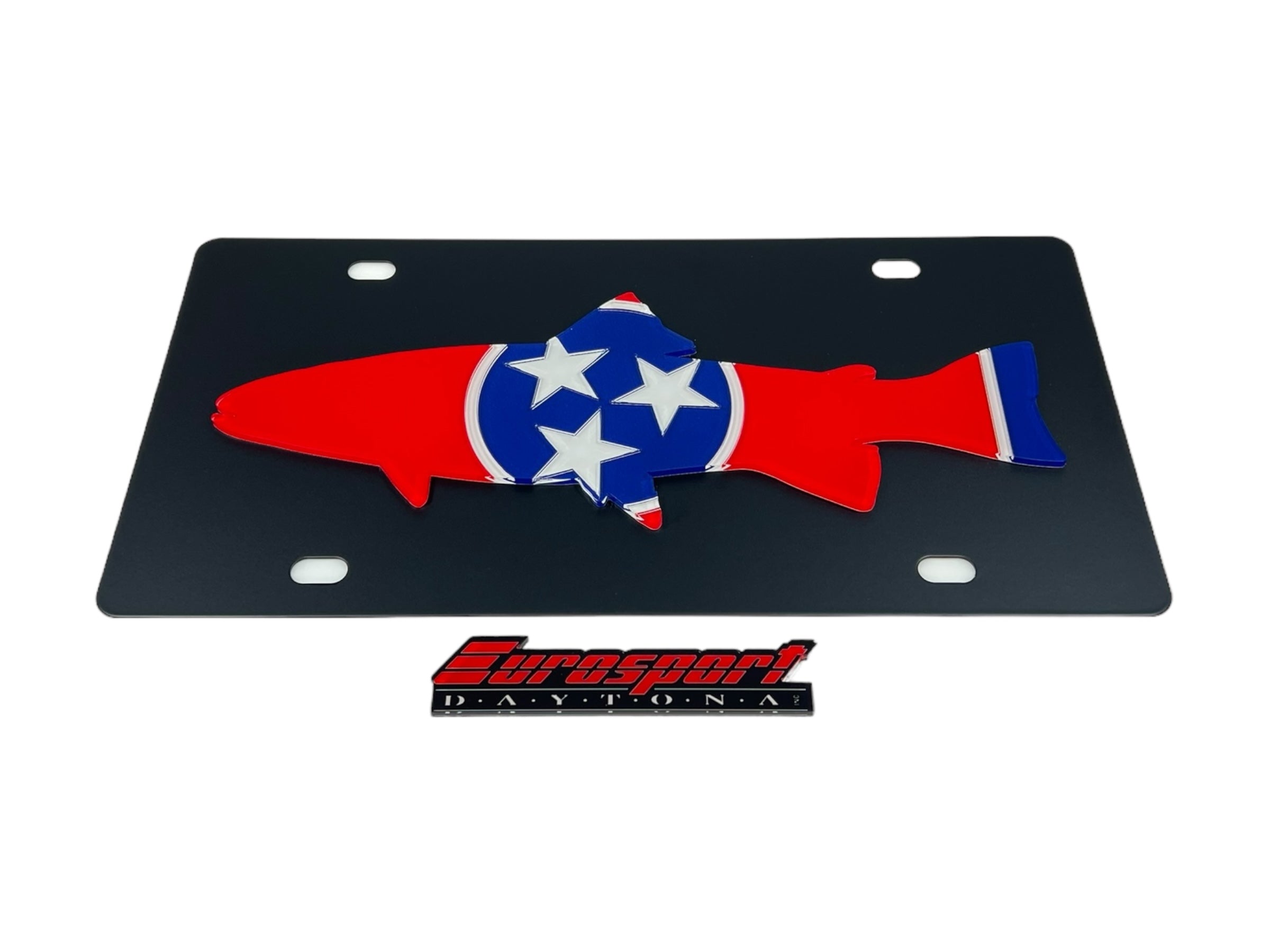 Tennessee State Flag Blacked Out Trout Carbon Steel License Plate