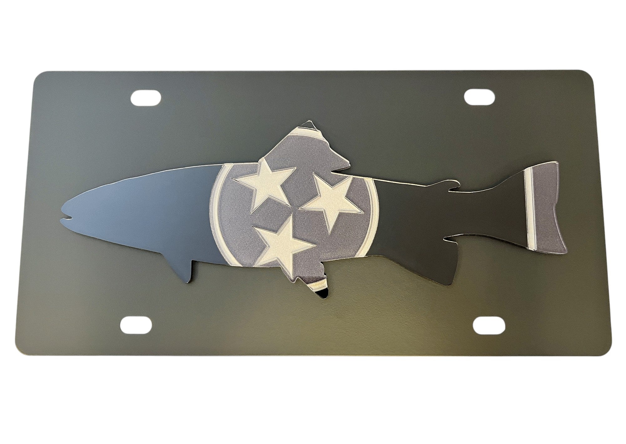 Tennessee State Flag Blacked Out Trout Carbon Steel License Plate
