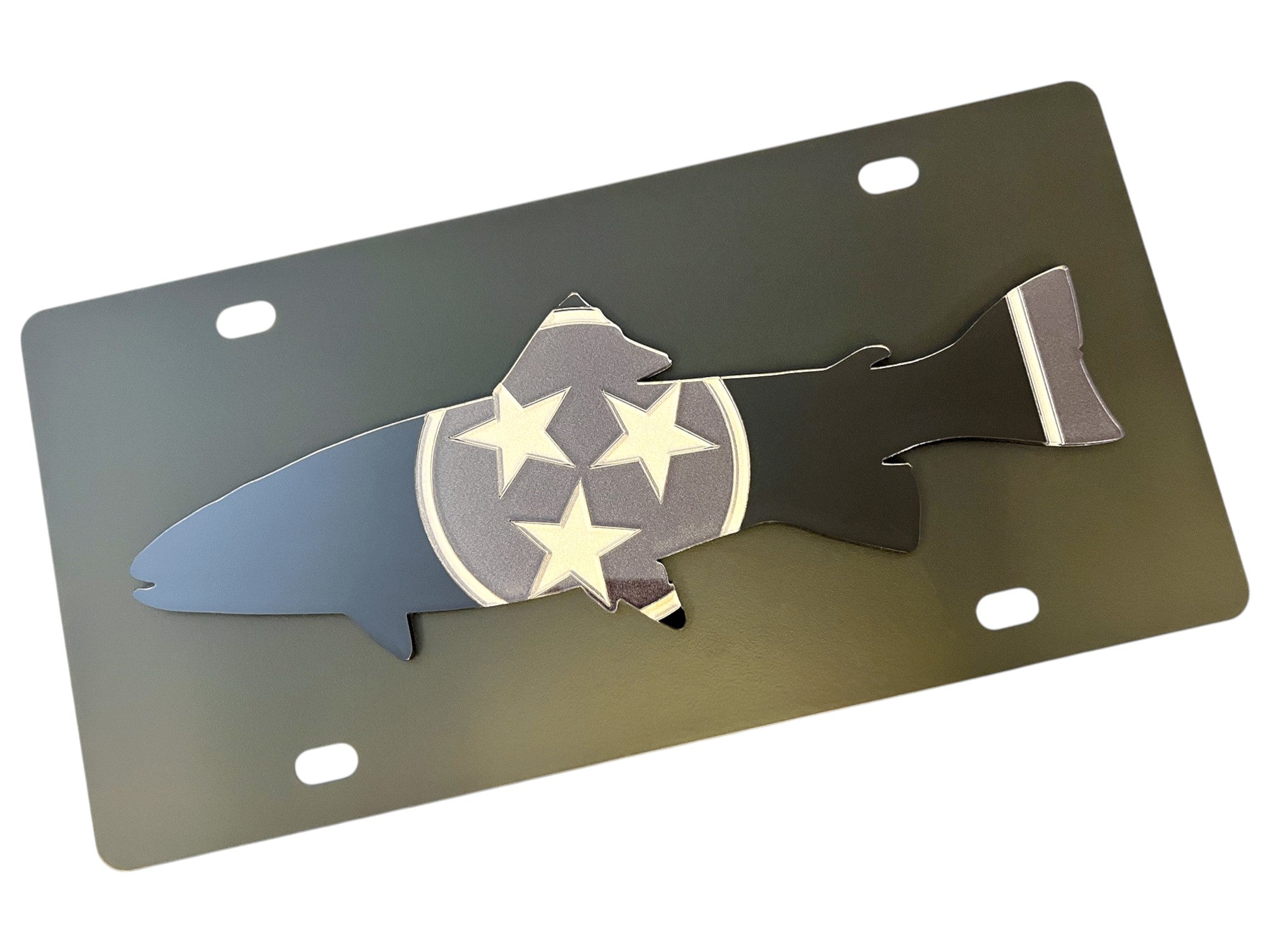 Tennessee State Flag Blacked Out Trout Carbon Steel License Plate
