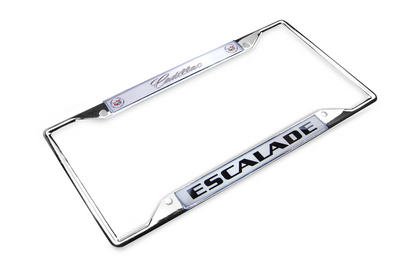 a chrome license plate frame with the word escaladie on it