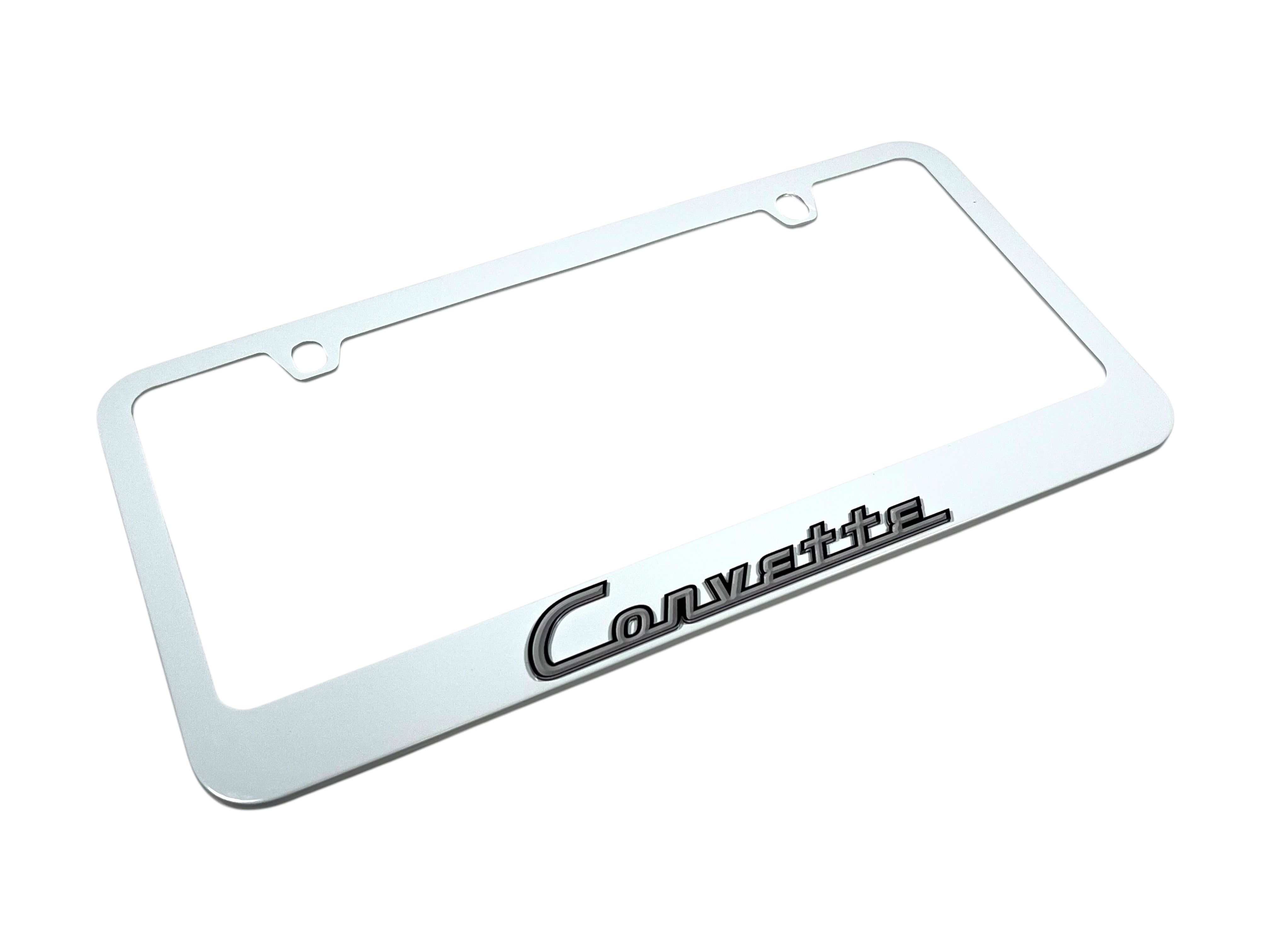 Classic Chevrolet Corvette White License Plate Frame