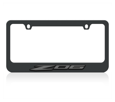 a black license plate frame with the word zoom on it