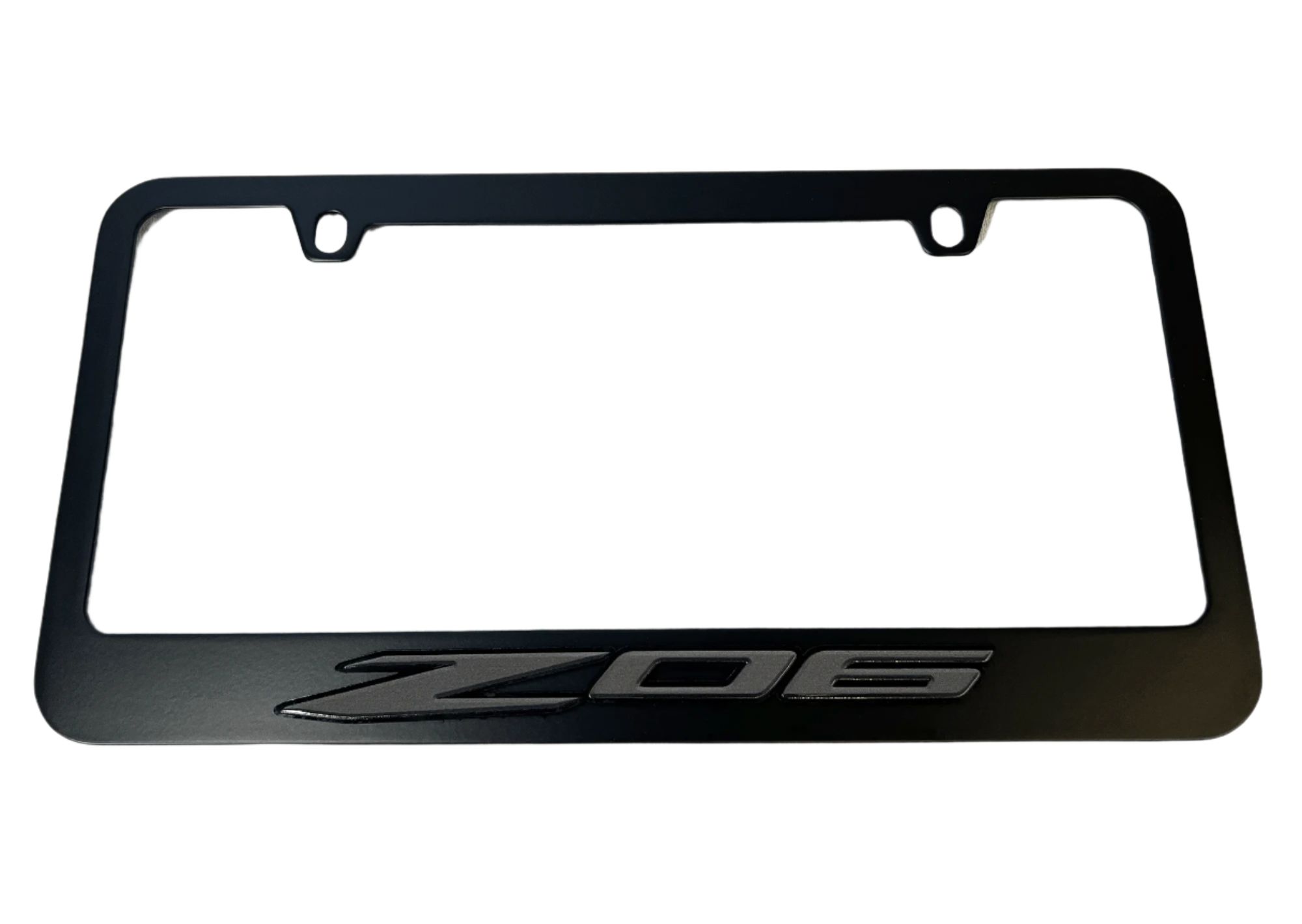 a black license plate frame with the word zoom on it