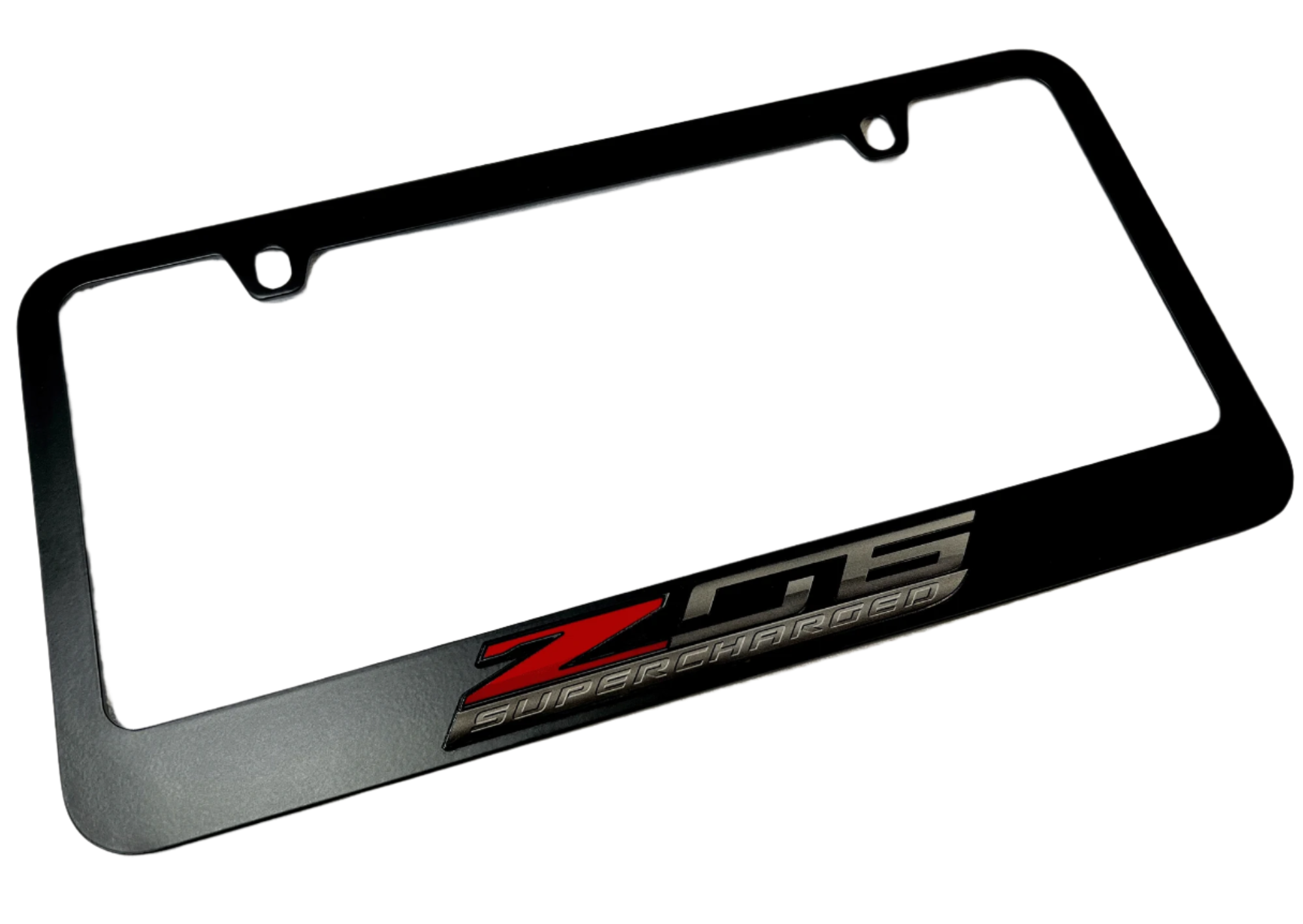 a black license plate frame with a red z logo