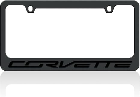 a black license plate frame with the word corvette on it