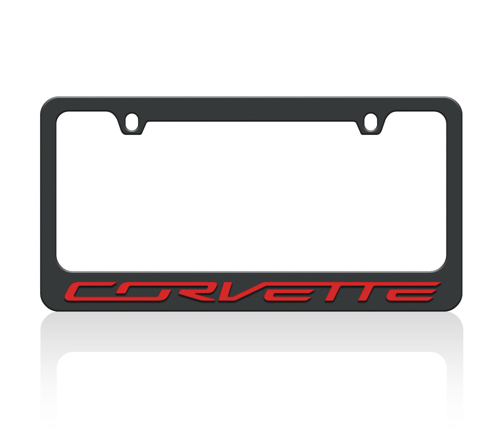 a black license plate frame with the word corvette on it