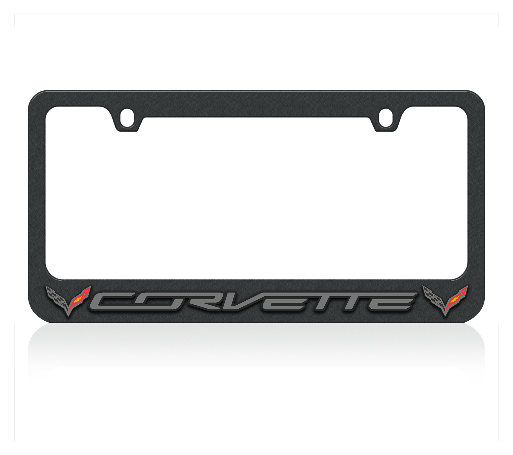 a black license plate frame with the word corvette on it