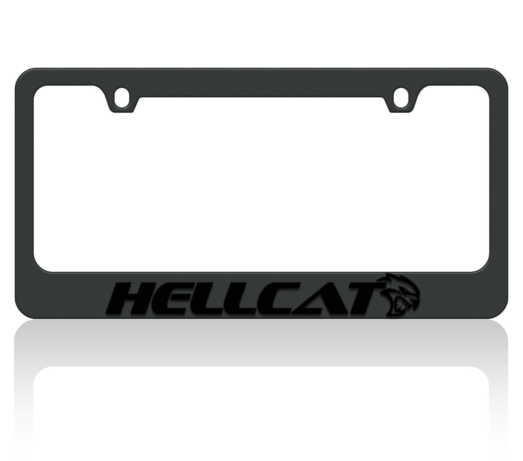 a black license plate frame with the word hellcat on it