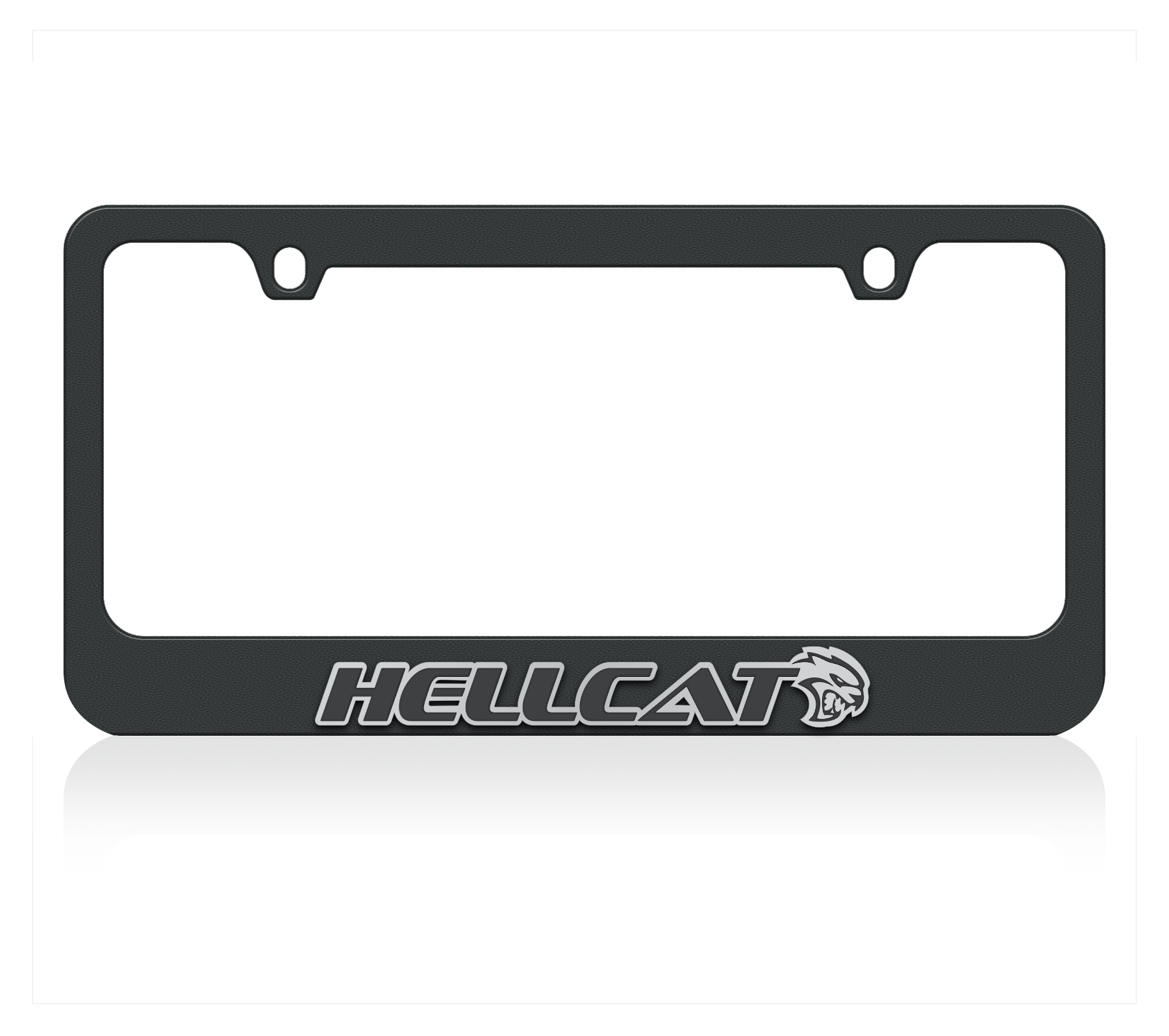 a black license plate frame with the word hellcat on it