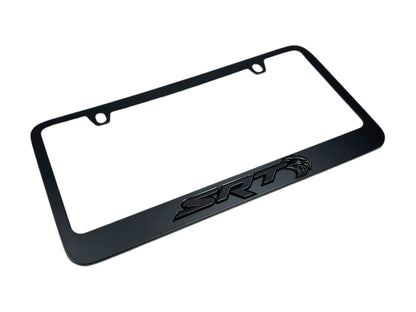 a black license plate frame with a mustang logo