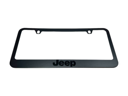 a jeep license plate frame with the word jeep on it